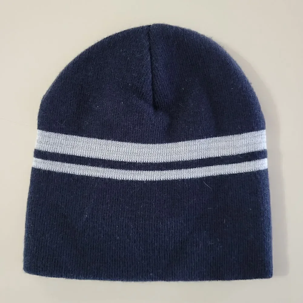 Mens Wheat Spike Embroidered Navy Knit Stripe Beanie